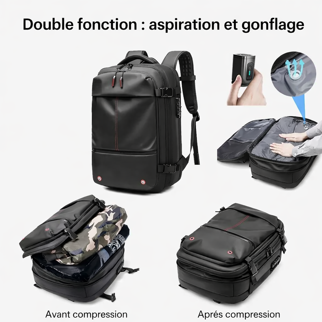 Sac à dos de voyage à compression sous vide – Gain de place garanti