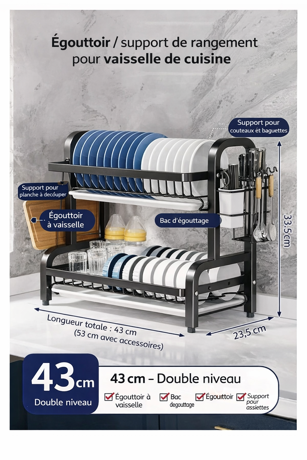 Égouttoir à vaisselle 2 niveaux